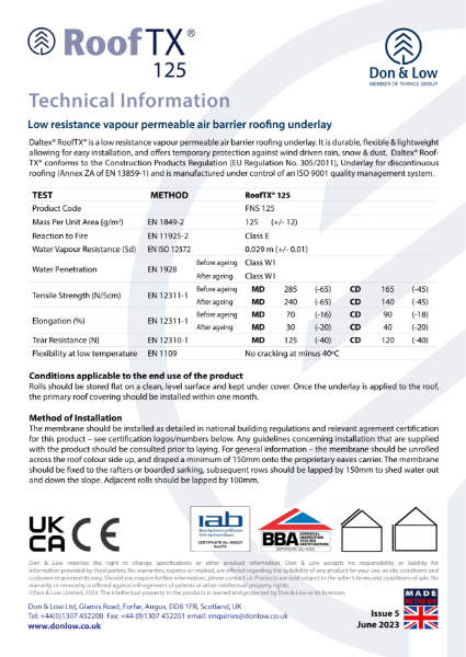 Roof TX 125 Datasheet