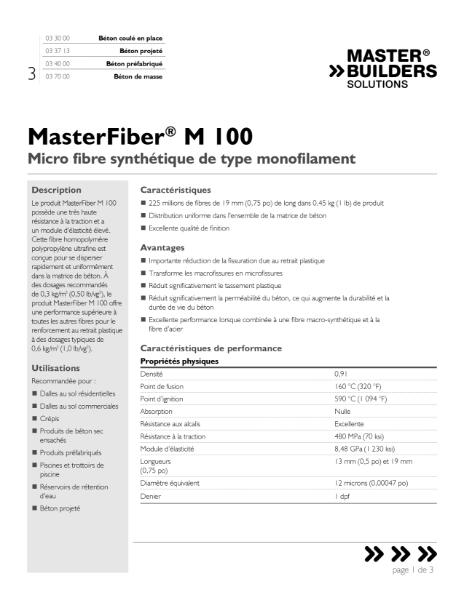 MasterFiber M 100 Data Sheet (French)