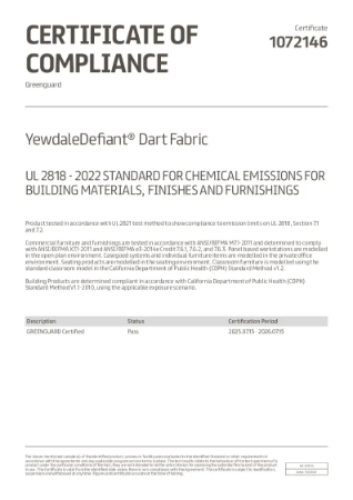 GREENGUARD Roe fabric certificate