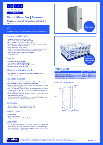 Electric Meter Box | Recessed Datasheet