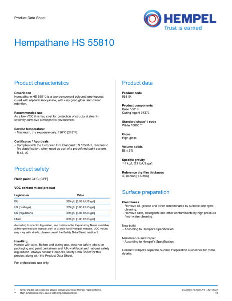 Hempathane 55810 Topcoat Datasheet
