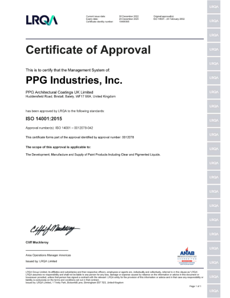 Certificate of Approval ISO 14001:2015