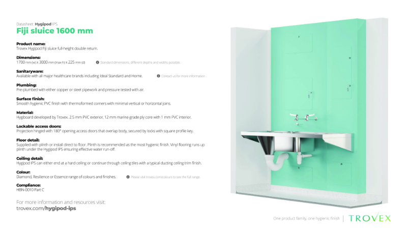 Hygipod Fiji sluice full height – Product Data Sheet