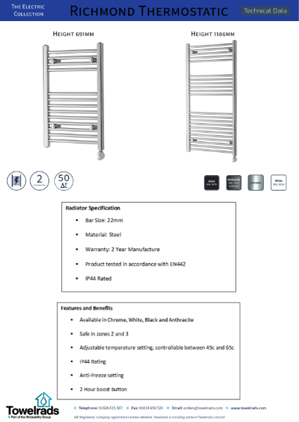 Towelrads Richmond Electric Towel Rail Thermostatic