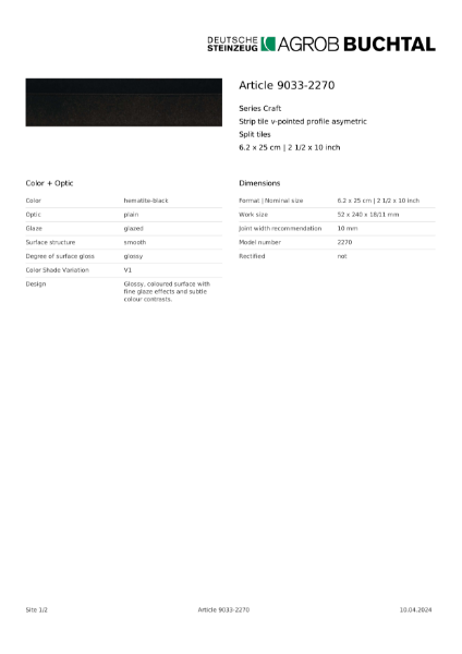 Craft // 9033-2270 - Hematite Black // Data Sheet