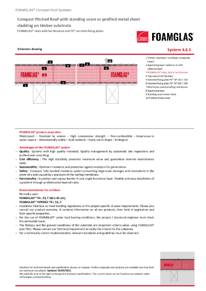 TDS_4.6.5_Warm Roof - Timber Deck - FOAMGLAS Insulation (Hot Applied) with standing seam