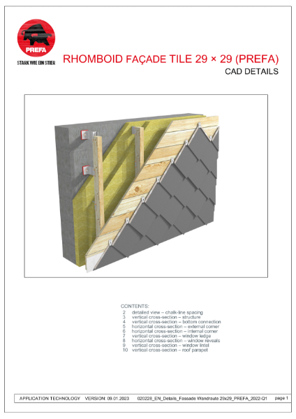 Standard Details. Rhomboids for facade. 290 x 290 mm