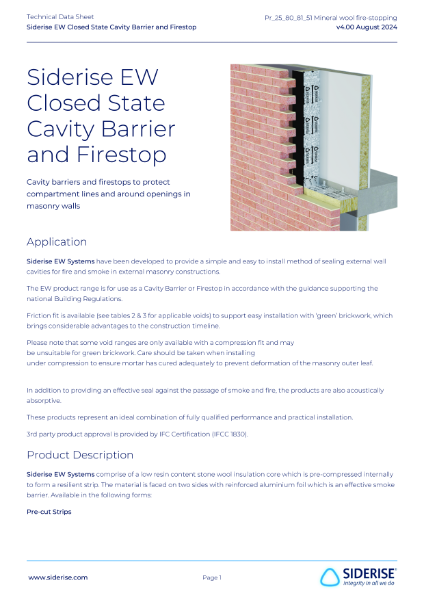 Siderise EW Closed State Cavity Barrier and Firestop Technical Datasheet v4.00 Aug 2024