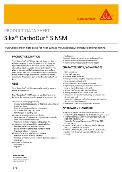 Product Data Sheet - Sika® CarboDur® S NSM