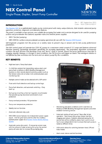 NEX Series CE12 Duplex Dual Pump Control Panel – Product Data Sheet