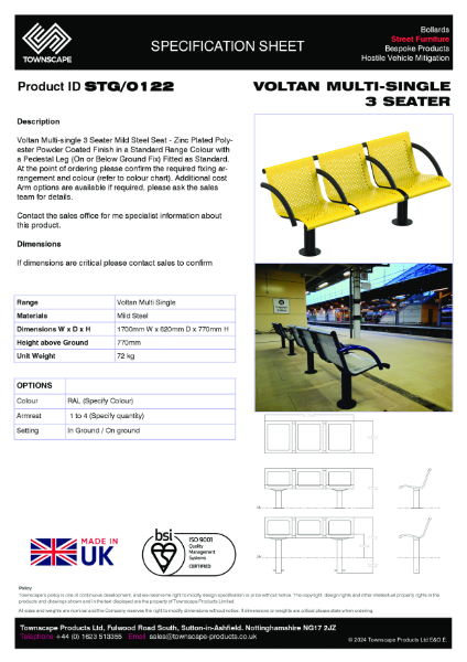 Townscape Voltan Multi-Single 3 Seater Specification Sheet STG/0122