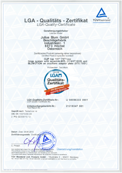 CLIP top 107° 75T1xxx LGA-Certificate