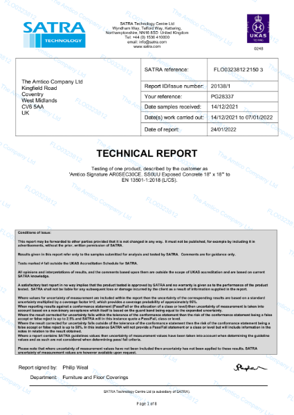 Signature LVT Fire Certificate 