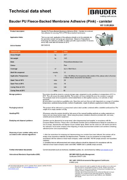 Bauder Fleece-Backed Membrane Adhesive - Canister - Product Data Sheet