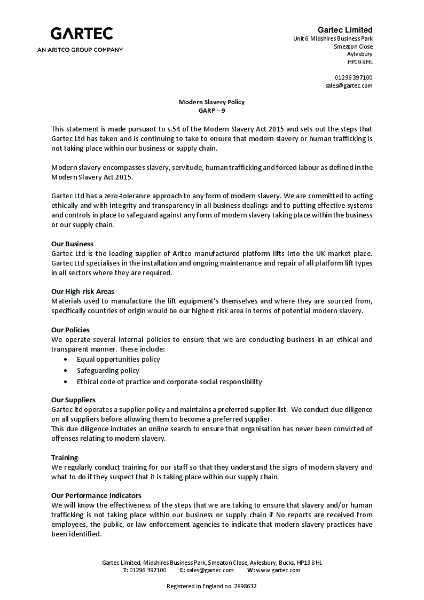 Modern Slavery Policy