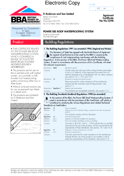 96/3298 Power SBS roof waterproofing system