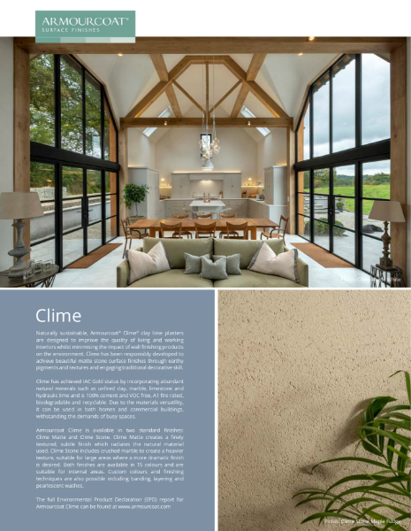 Armourcoat Clime (clay and lime plaster) Brochure