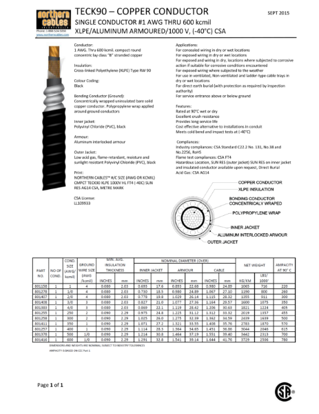 Teck90 - Copper Conductor - Single Conductor