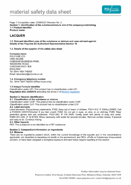 Multi-Surface Lacquer Material Safety Data Sheet