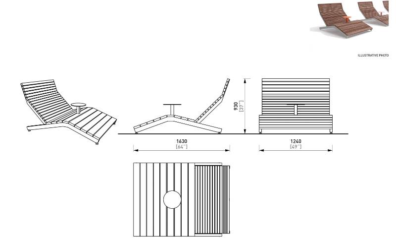 Rivage Lounger with Table - Outdoor Lounger for Public Spaces