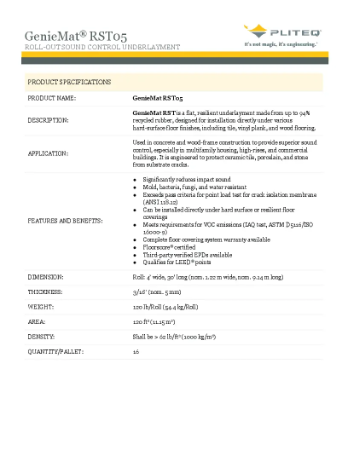PLITEQ - GENIEMAT RST05 - Technical Data Sheet