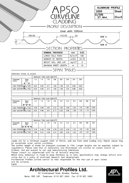 AP 50-Curveline - Aluminium - Cladding Data Sheet