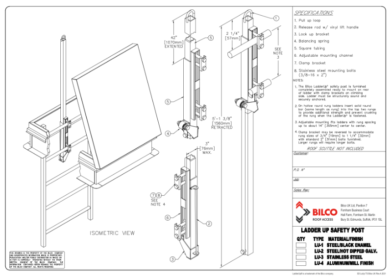 SUBMITTAL DRAWINGS  Ladder Up® Safety Post