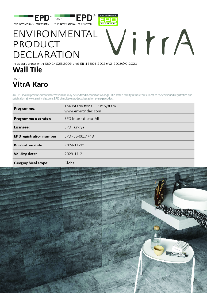 EPD Certificate for Wall Tiles