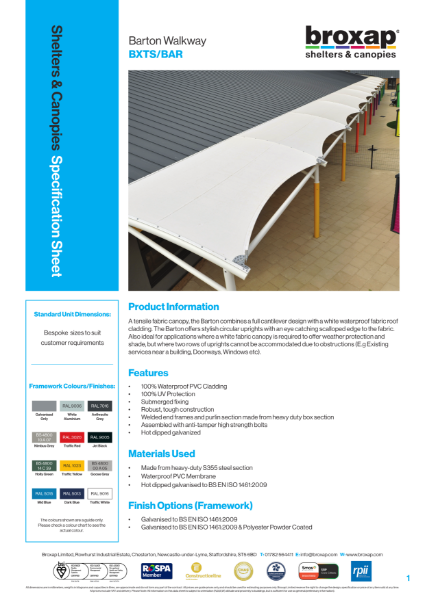 Barton Canopy Specification Sheet