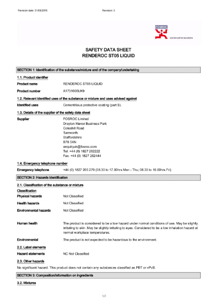 Fosroc Renderoc ST05 Safety Datasheet