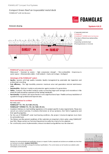 TDS_4.4.3_Roof - Metal Deck - FOAMGLAS Insulation (Cold Adhesive) with Membranes and Green Roof (Flat or Tapered)