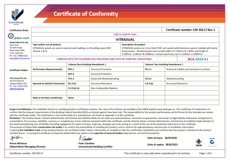 CodeMark Certificate of Conformity - Vitradual