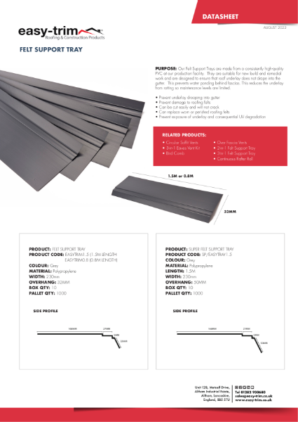 Felt Support Tray Datasheet