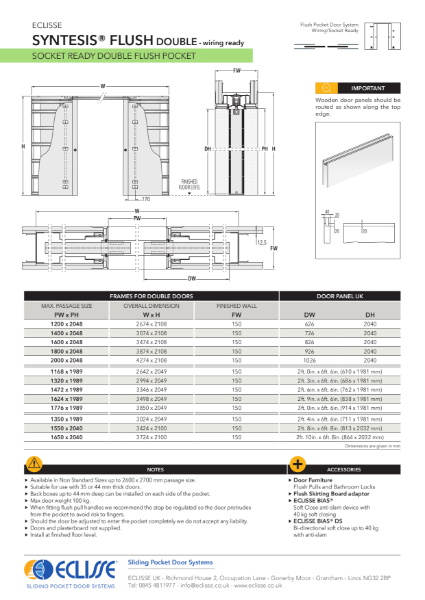 Syntesis®  Flush Pocket Door System Wiring Ready