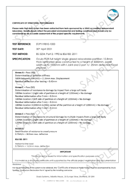 ST/P119810-1000 - Structural Performance - 12.8mm Laminated Glass 2 Part 25mm Deflection Head 3000mm