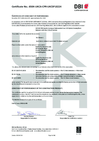 Certificate of constancy of performance