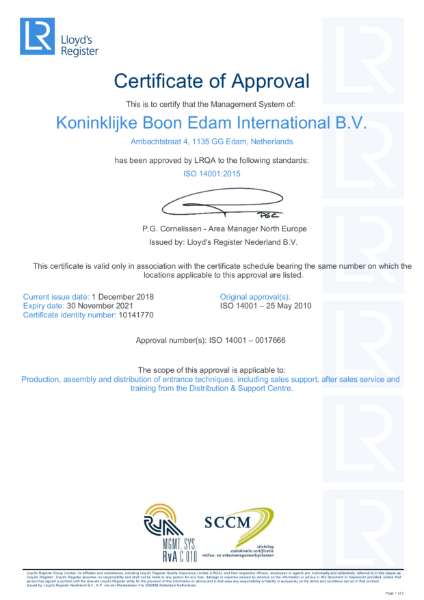 Certificate of Approval - ISO 14001:2015