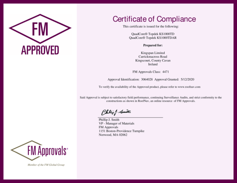 Certificate of Compliance for QuadCore® Topdek KS1000TD and QuadCore® Topdek KS1000TDAR