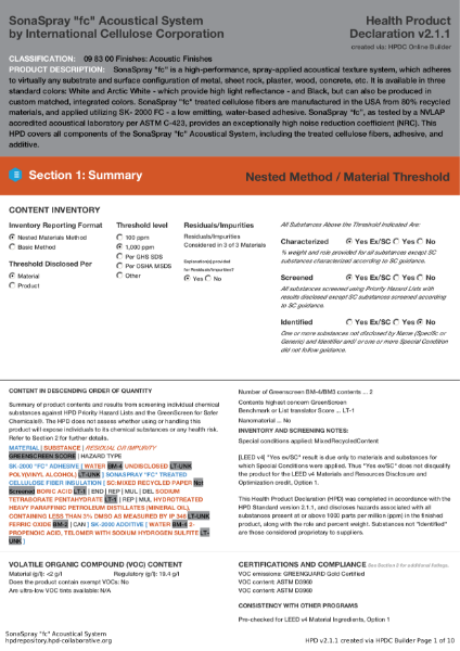 Health Product Declaration - SonaSpray fc