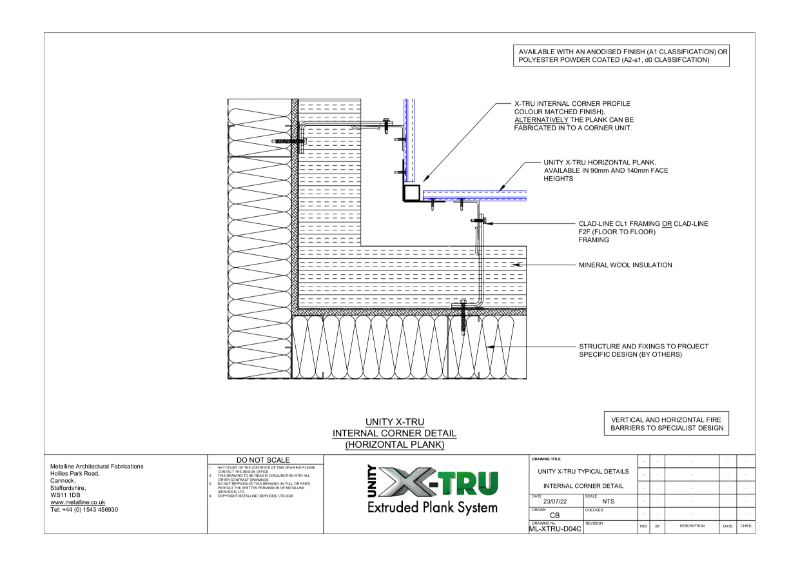 XTRU-D04 INTERNAL CORNER Technical Drawing