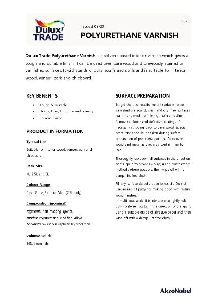 Dulux Trade Polyurethane Varnish TDS