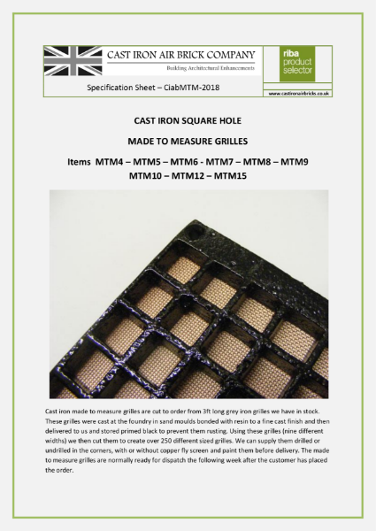 Size Guide for Cast Iron Made to Measure Grilles