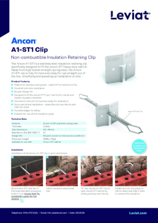 Leviat - Ancon A1-ST1 Non-Combustible Retaining Clip Datasheet