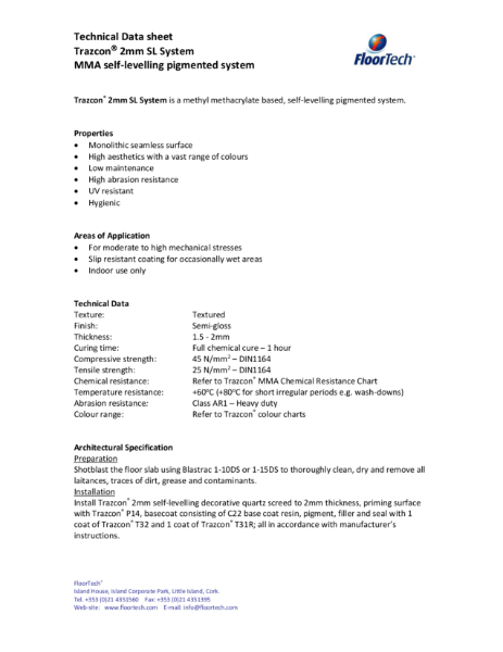 Trazcon 2mm SL System Datasheet