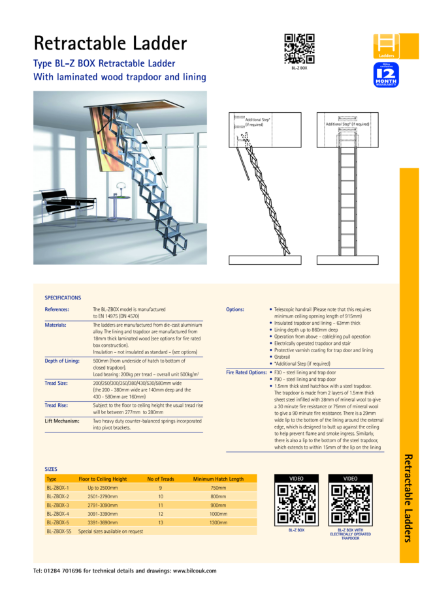 TYPE BL-ZBOX Retractable Ladder with Trap Door