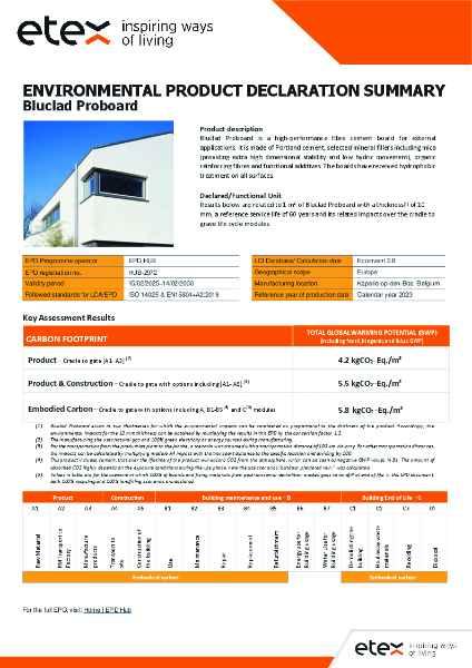 Summary Sheet Bluclad Proboard EPD HUB (exp 14.02.30)