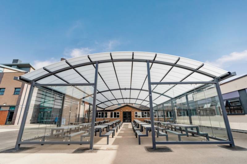 Carmel College in Durham Adds Outdoor Canopies and Benches