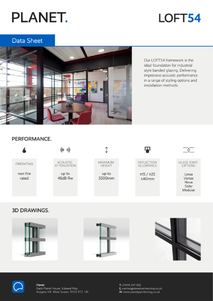 LOFT54 Banded Glazed Partition Data Sheet