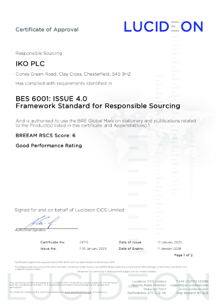 IKO PLC BES 6001 Site Certificate - Clay Cross