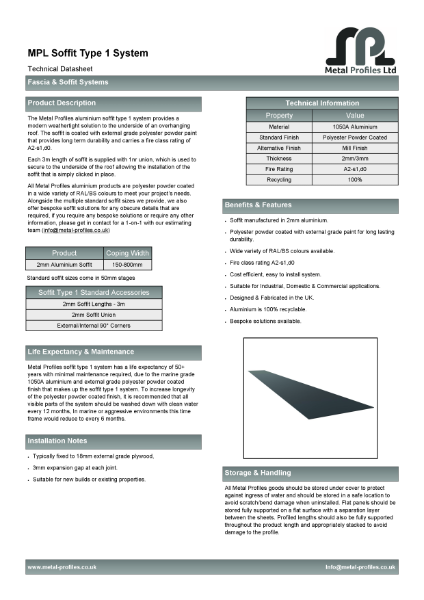 Metal Profiles - Soffit Type 1 System TDS